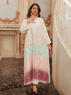 Embroidered Lace-Up Maxi Dress