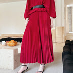 High-Drape Pleated Maxi Skirt for Women, One Size