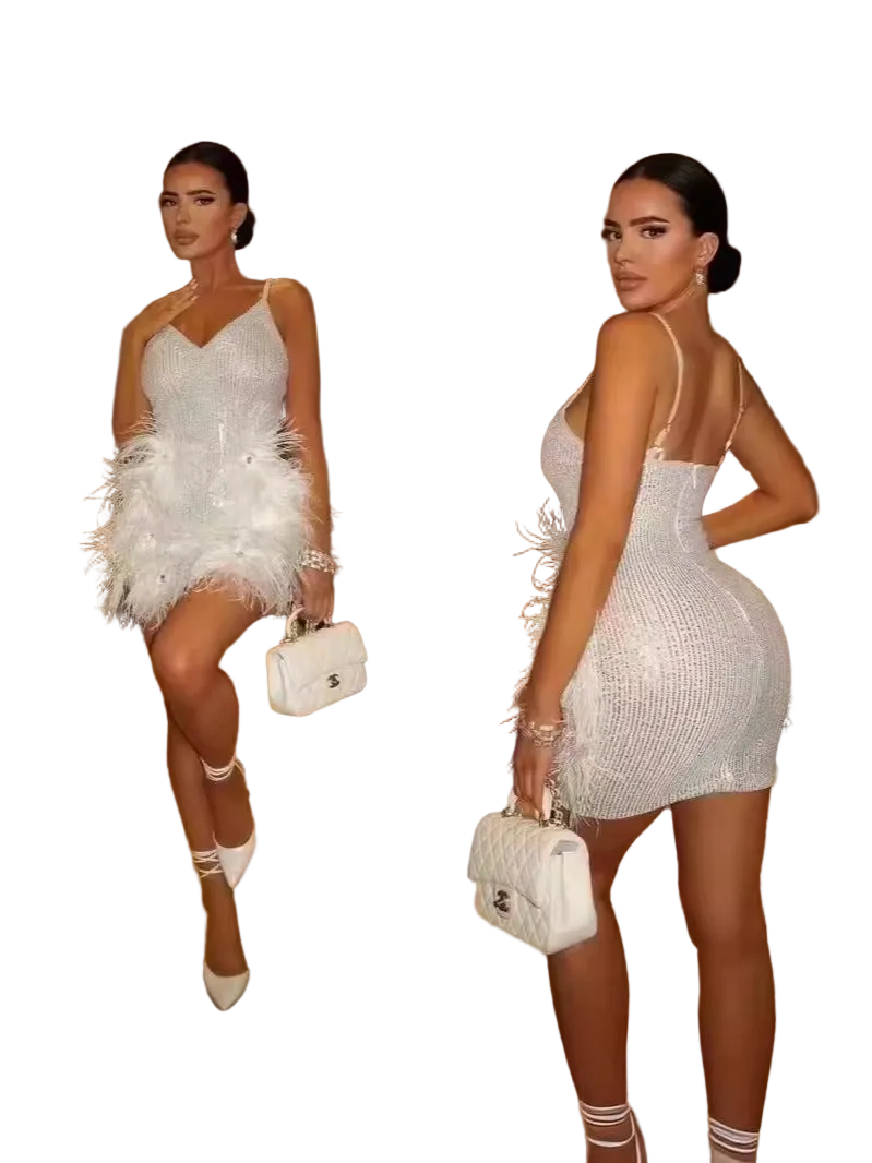 Ivory Sequin Suspender Gown for women Main image