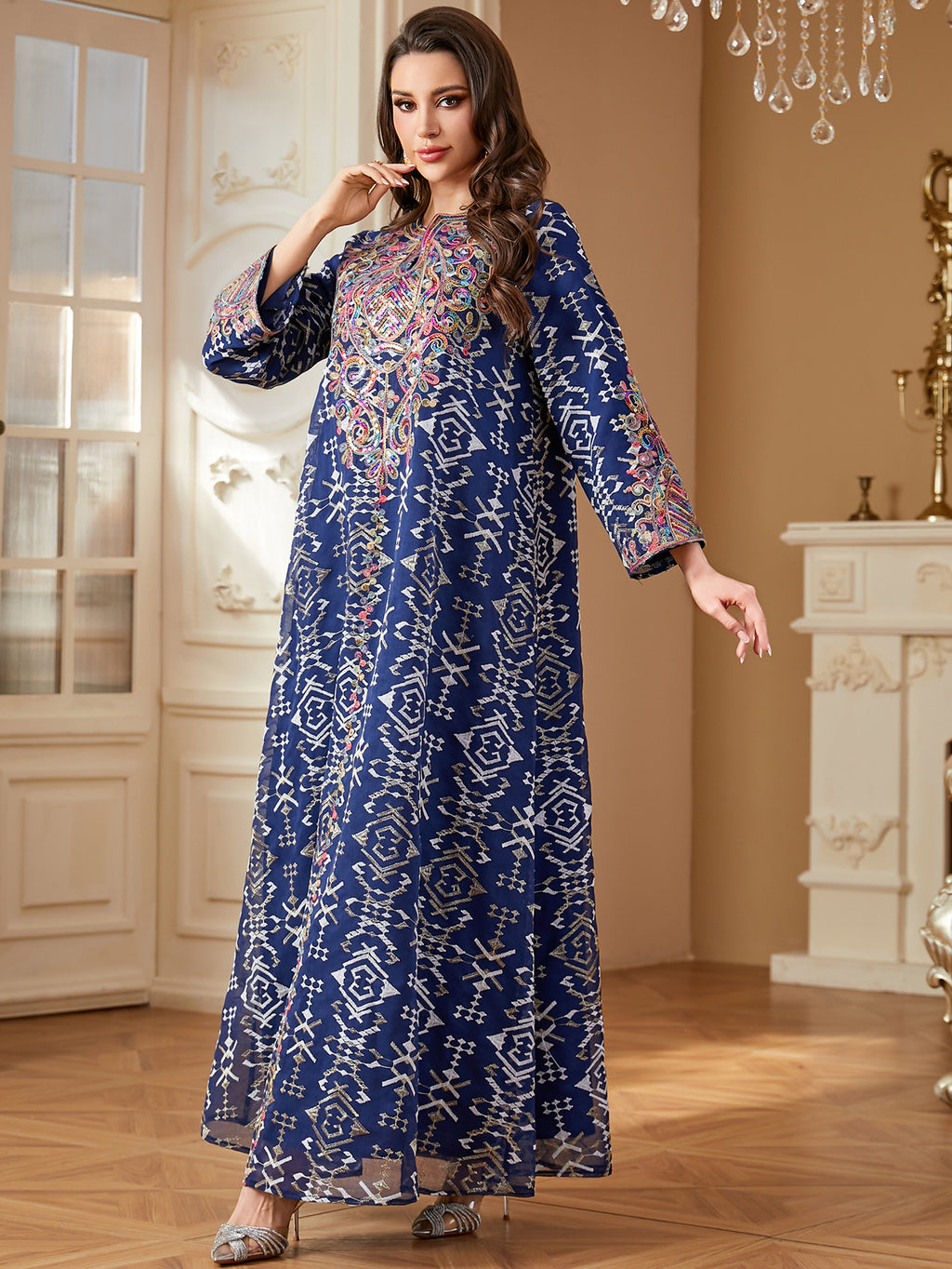 Royal Blue Embroidered Maxi Dress