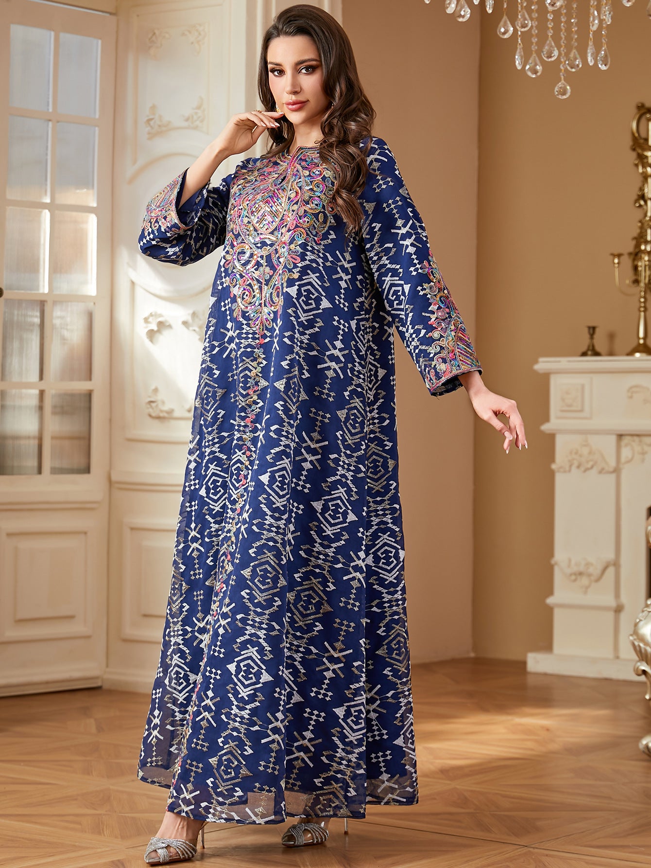 Royal Blue Embroidered Maxi Dress