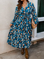 Plus-Size Printed V-Neck Maxi Dress