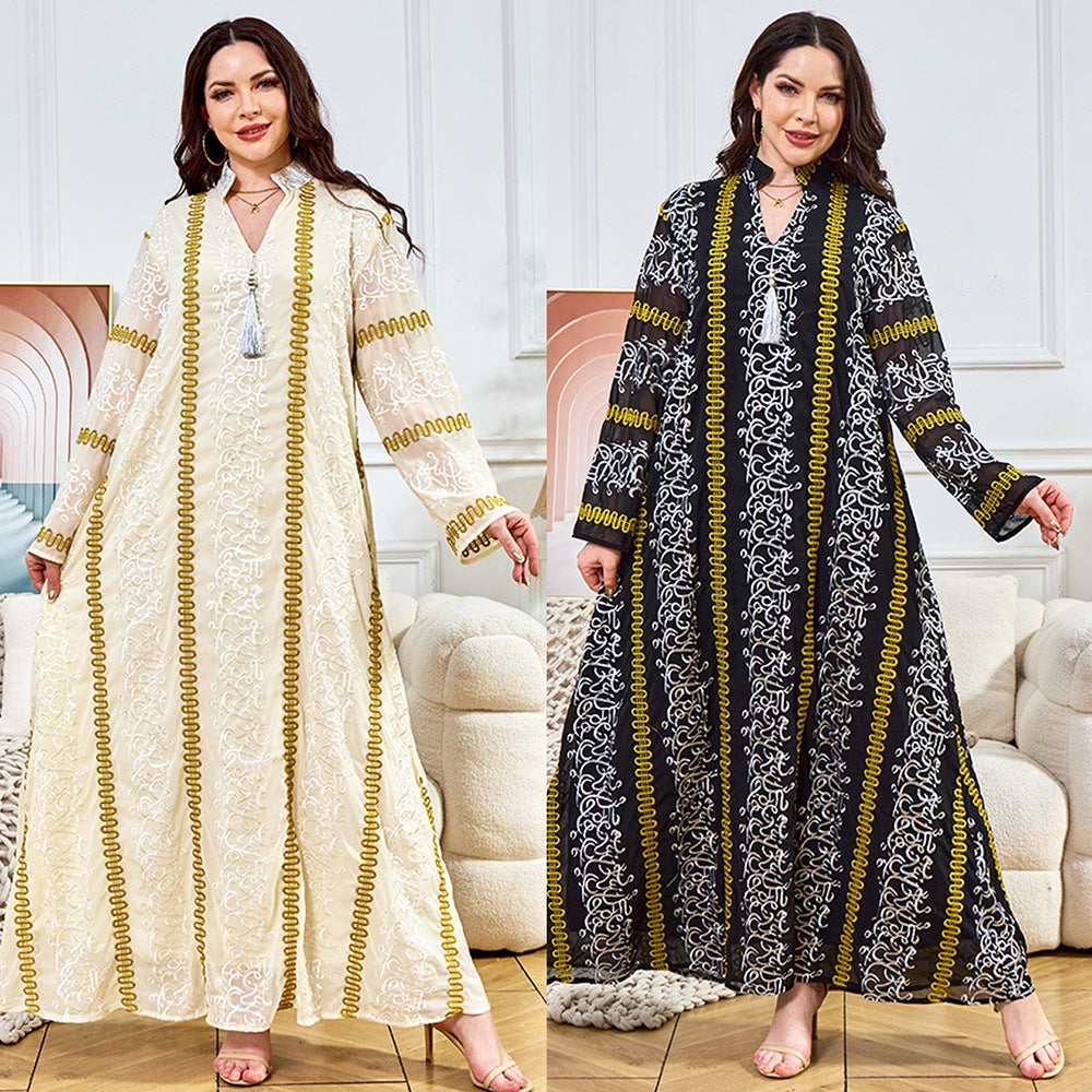 Embroidered Tassel Long-Sleeve Maxi Dress Secondary image