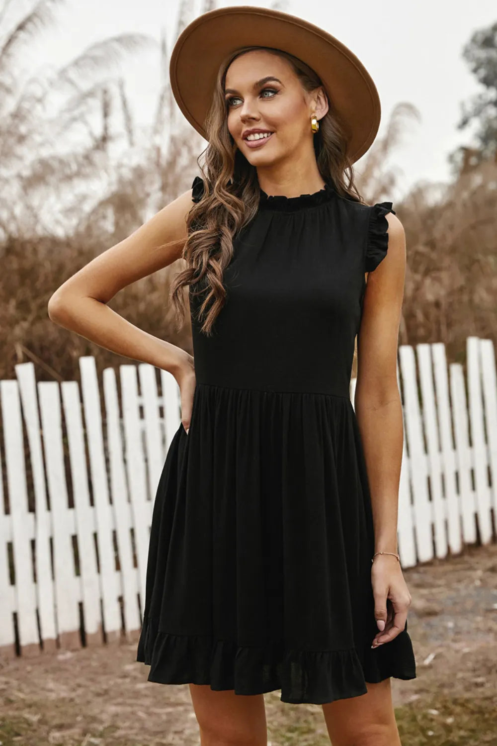 Ruffled sleeveless mini dress in chiffon, feminine summer dress by Vilmere