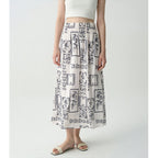 Elegant Fashion Design Printed A-Line Skirt High Waist Slimming Cool Feel Midi Skirt