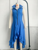 Zip-Front A-Line Maxi Dress, Ruffle Hem