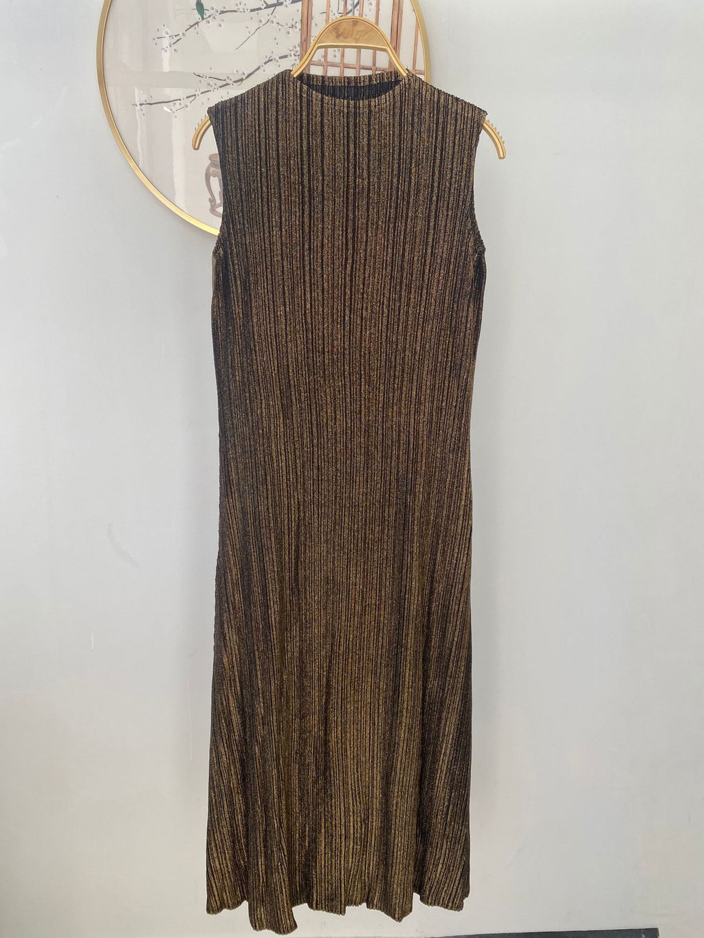Pleated Shiny Satin Maxi Dress for Women, Sleeveless A-Line