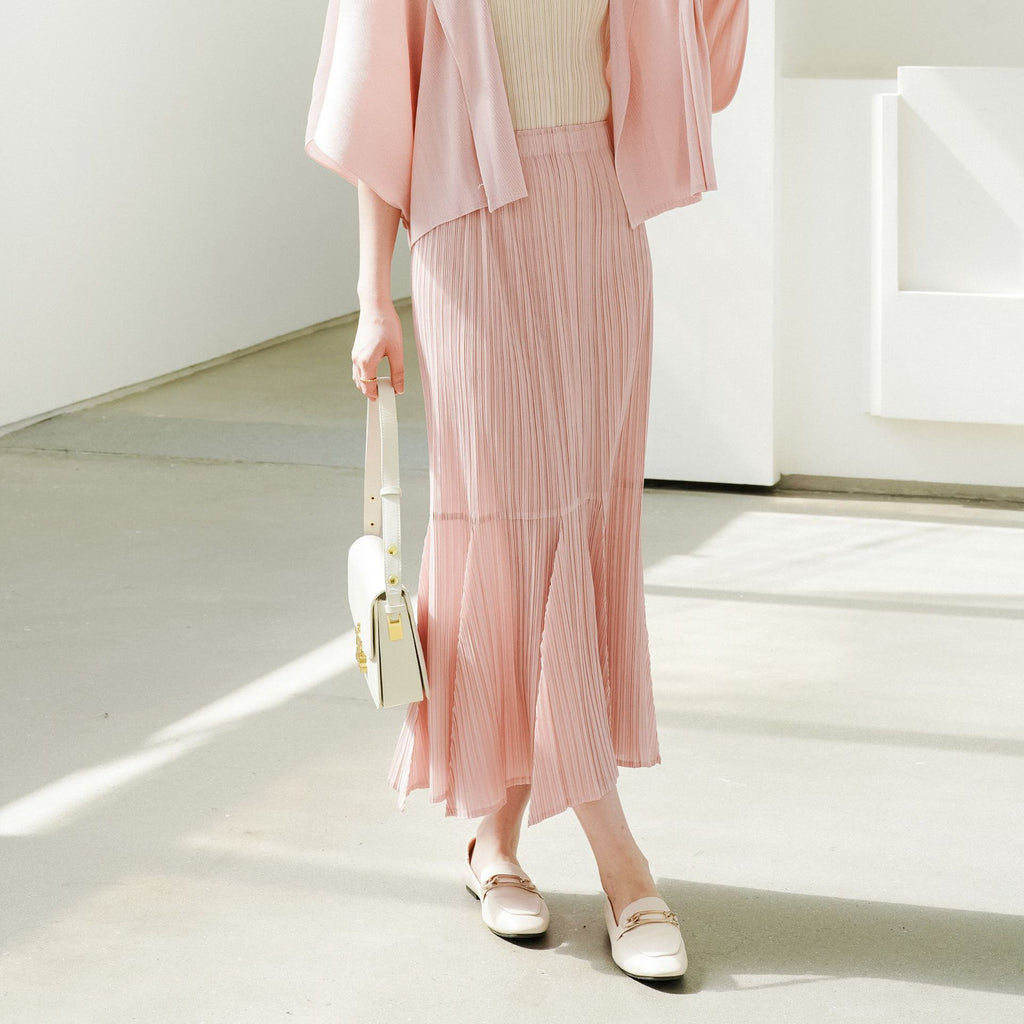 Pleated Fishtail A-Line Maxi Skirt for Women, One Size