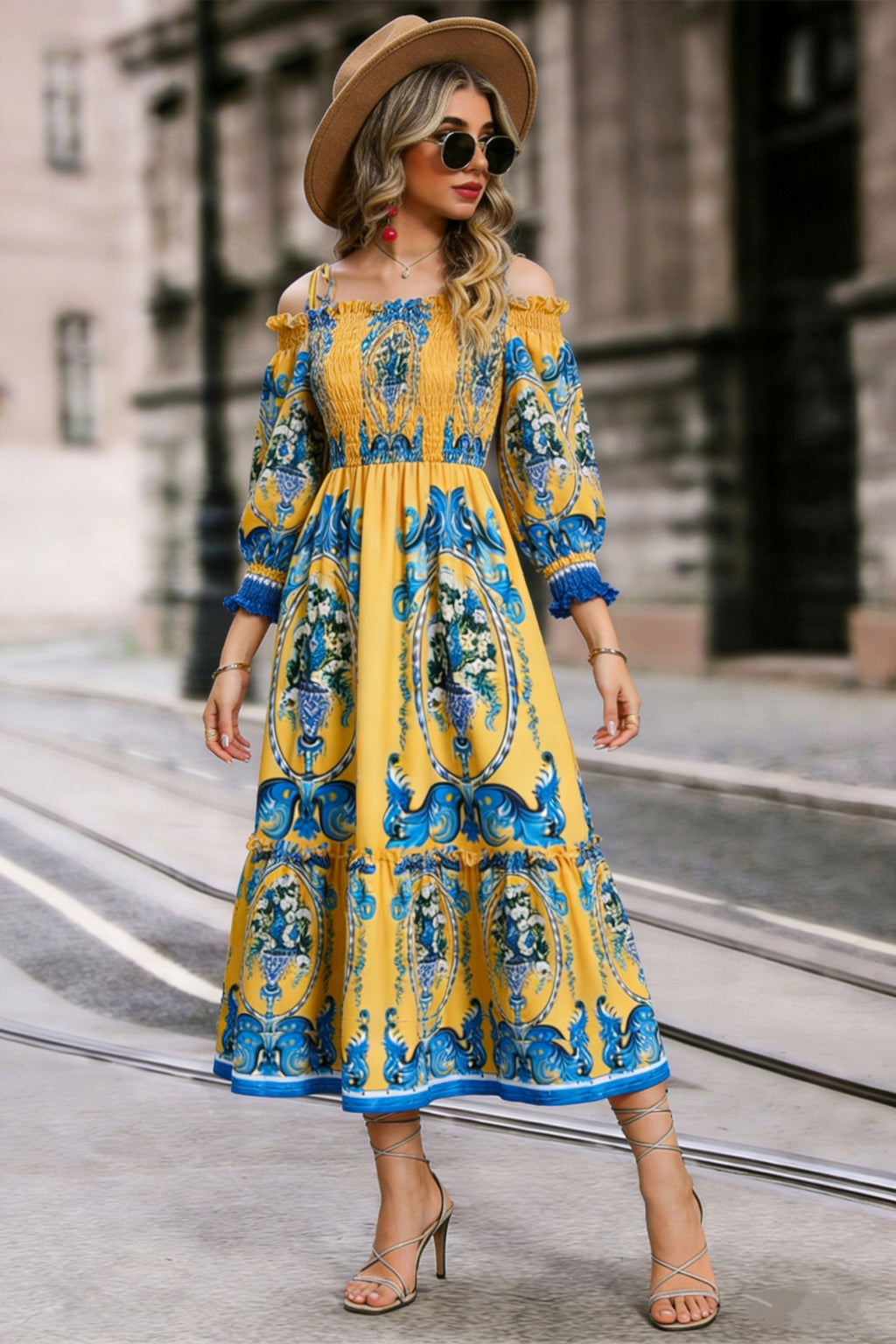 Off-Shoulder Floral Midi Dress