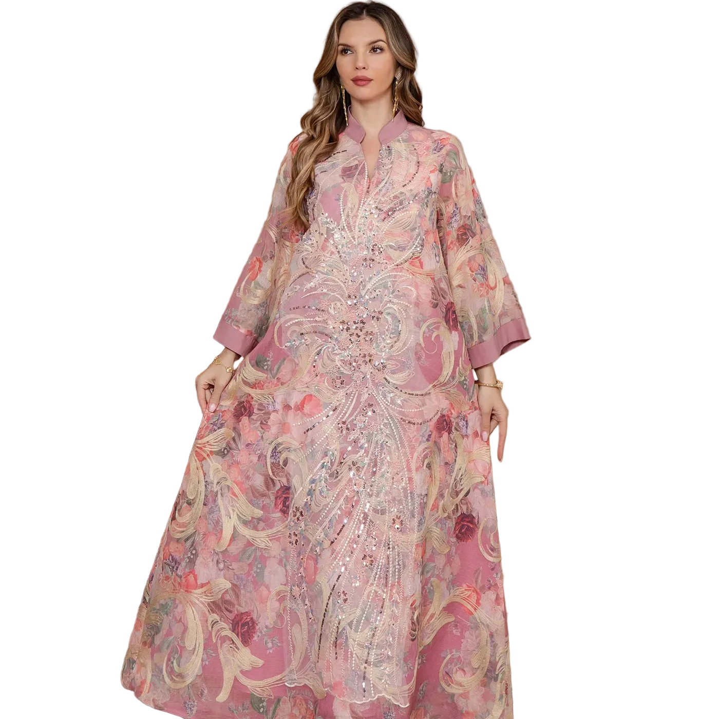 Printed Beaded Robe Maxi Dress Hoofdafbeelding