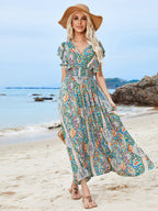 Printed V-Neck Maxi Dress
