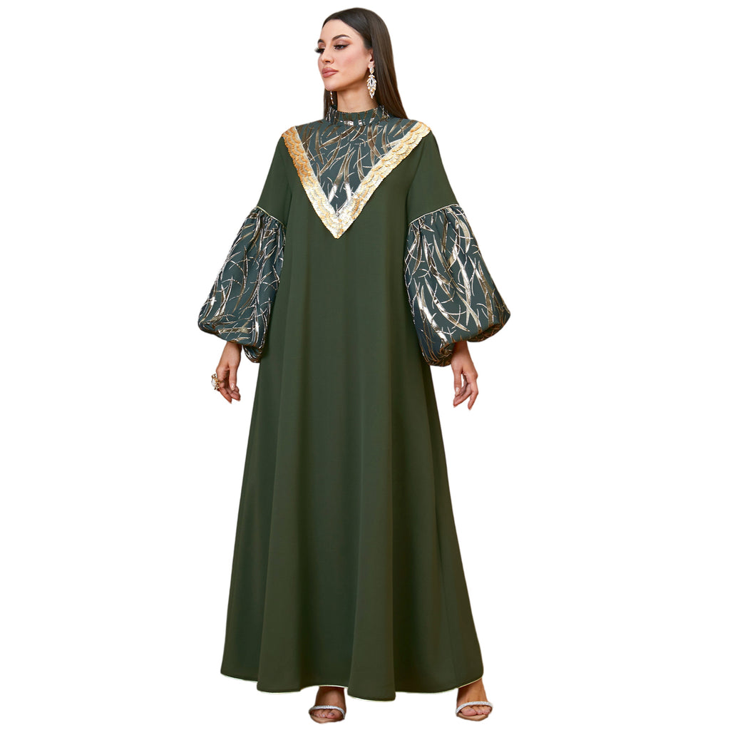 Sequin Patchwork Long-Sleeve Maxi Dress