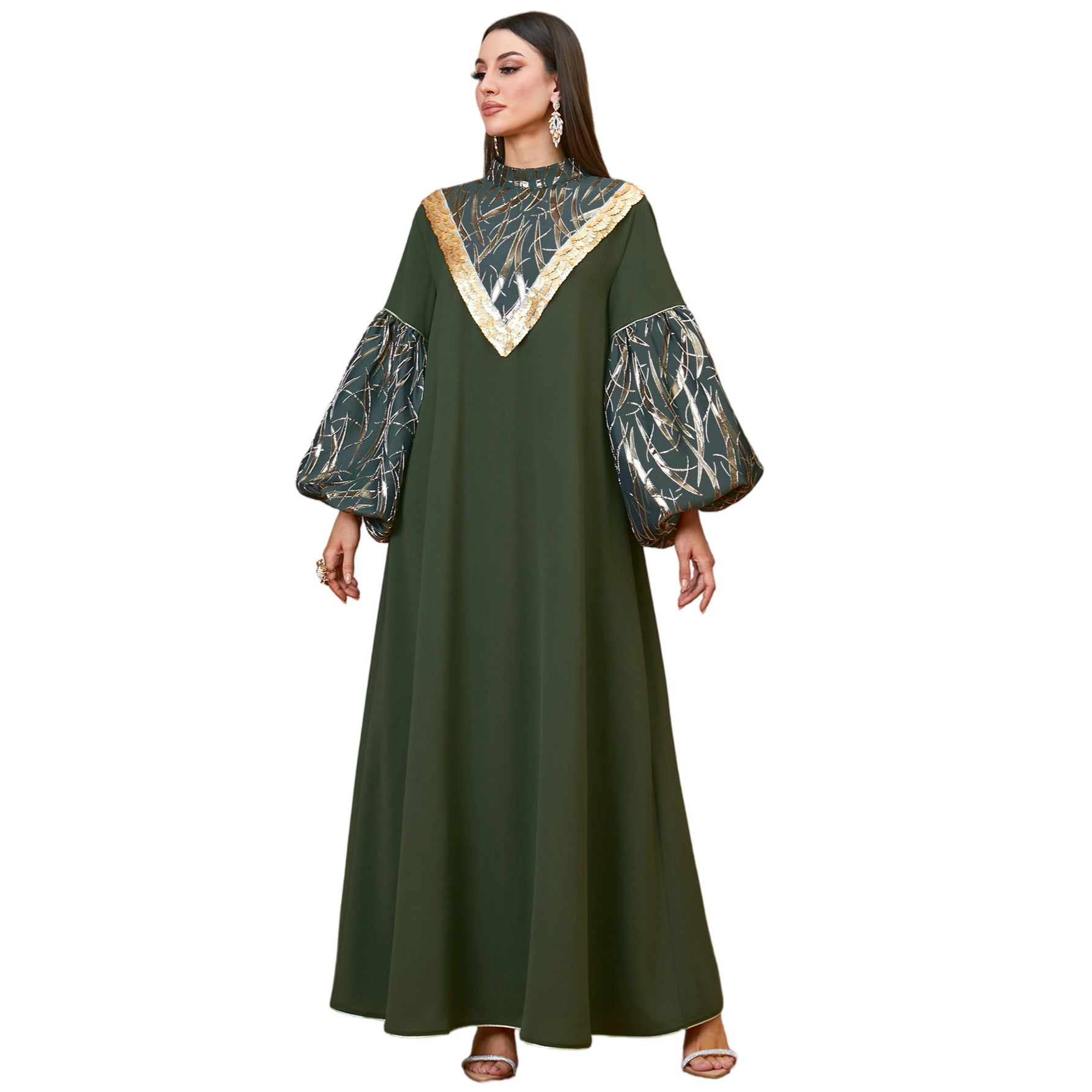 Sequin Patchwork Long-Sleeve Maxi Dress