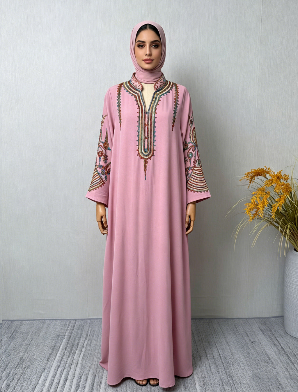 Embroidered Robe Dress