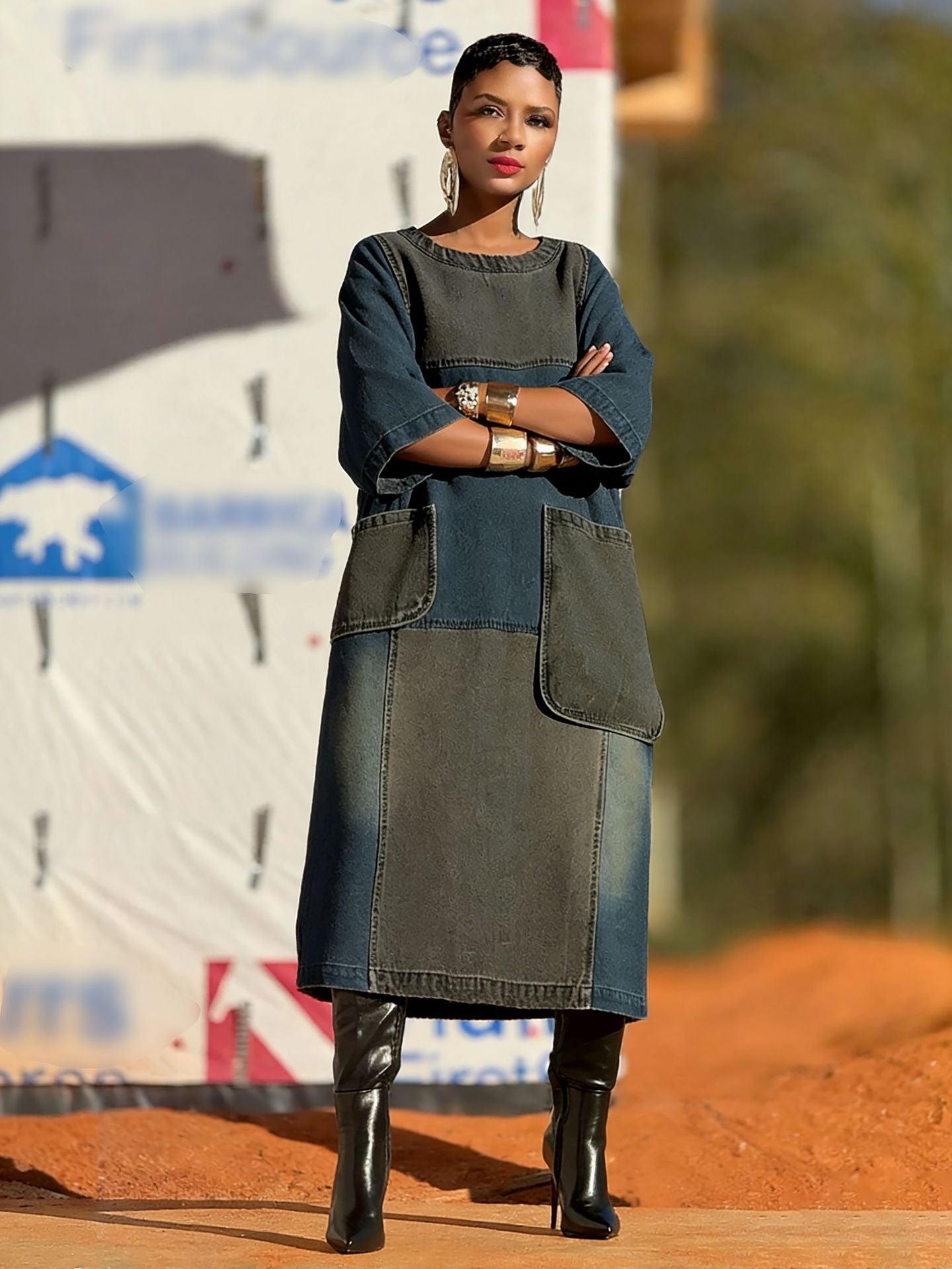 Loose Denim Midi Dress
