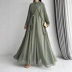 Green Belted Chiffon Maxi Dress