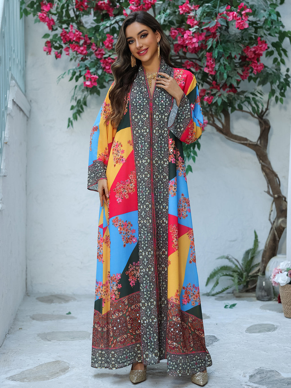 Rhinestone Printed Maxi Dress