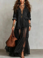 Denim-Look Chiffon Maxi Dress