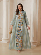 Mesh Beaded Long-Sleeve Maxi Dress