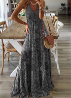 Floral Print V-Neck Maxi Dress