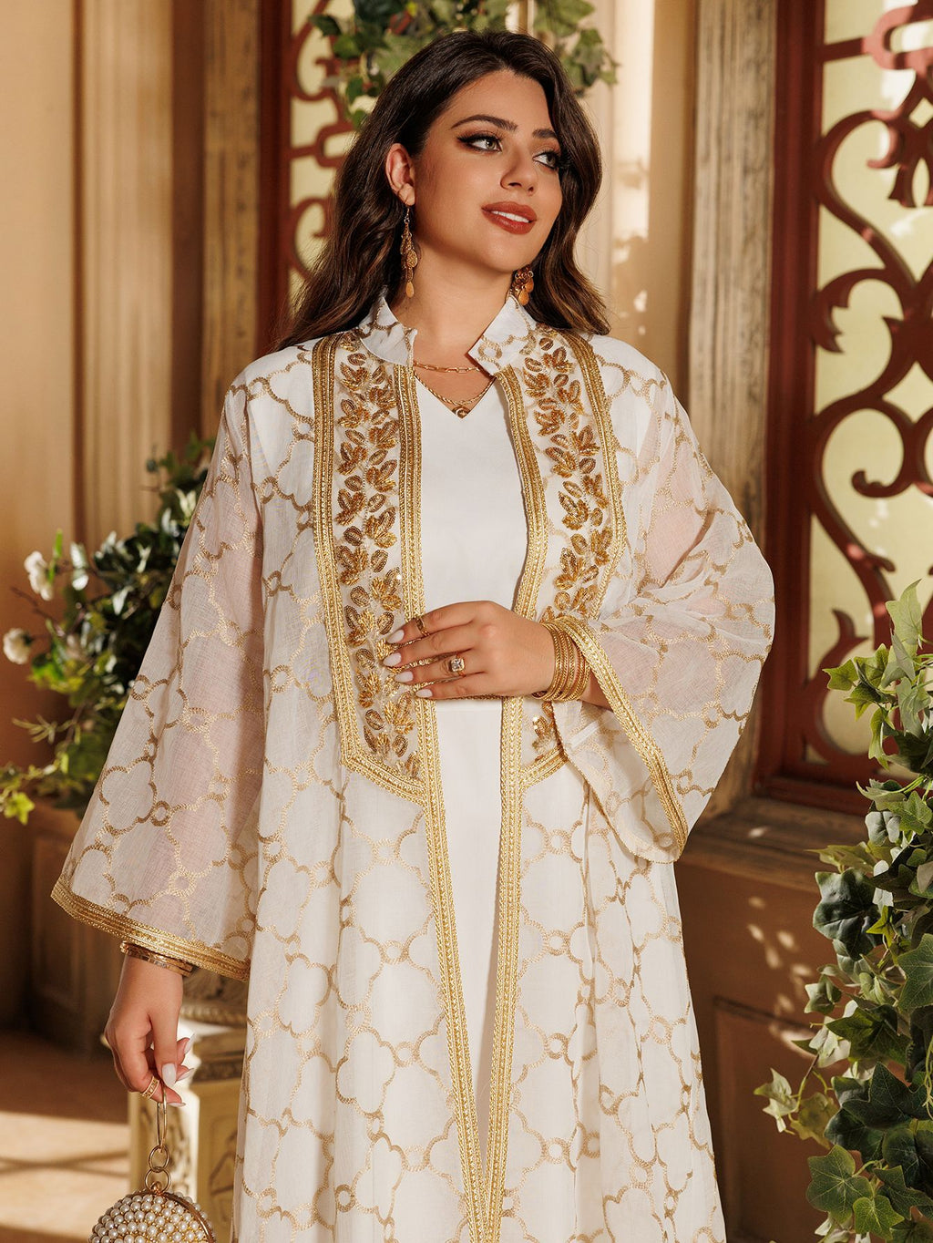 Embroidered Maxi Dress & Vest Set