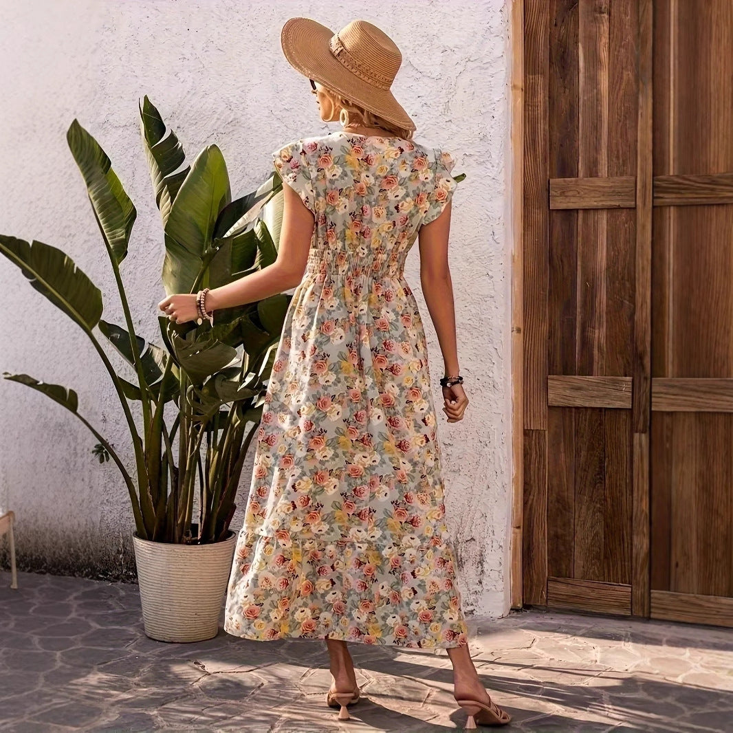 Floral Print V-Neck High-Waist A-Line Dress for Women Secondary image