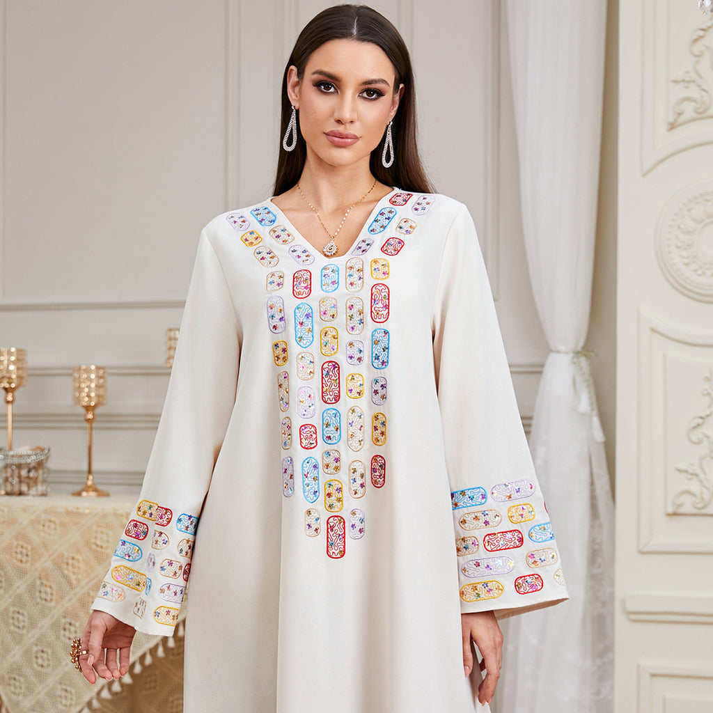 Sequin Embroidered Long-Sleeve Maxi Dress