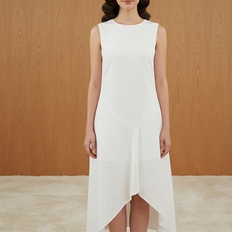 Solid Round-Neck Irregular-Hem Maxi Dress for Women, Sleeveless