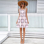 Printed Square-Neck Midi Dress, A-Line