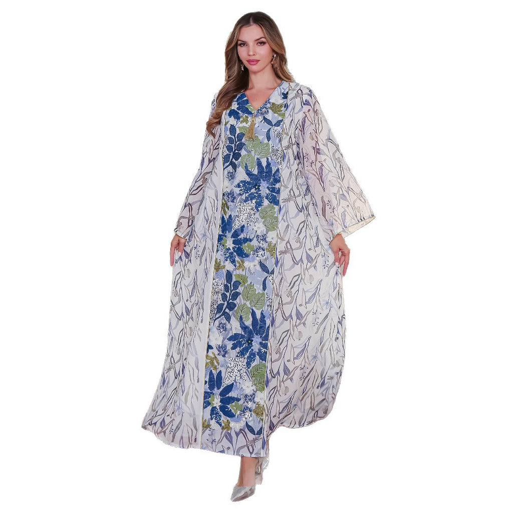 Floral Sequin V-Neck Maxi Dress
