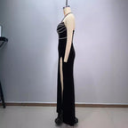 Diamond-Studded Strapless Backless Slit Maxi Dress for Women