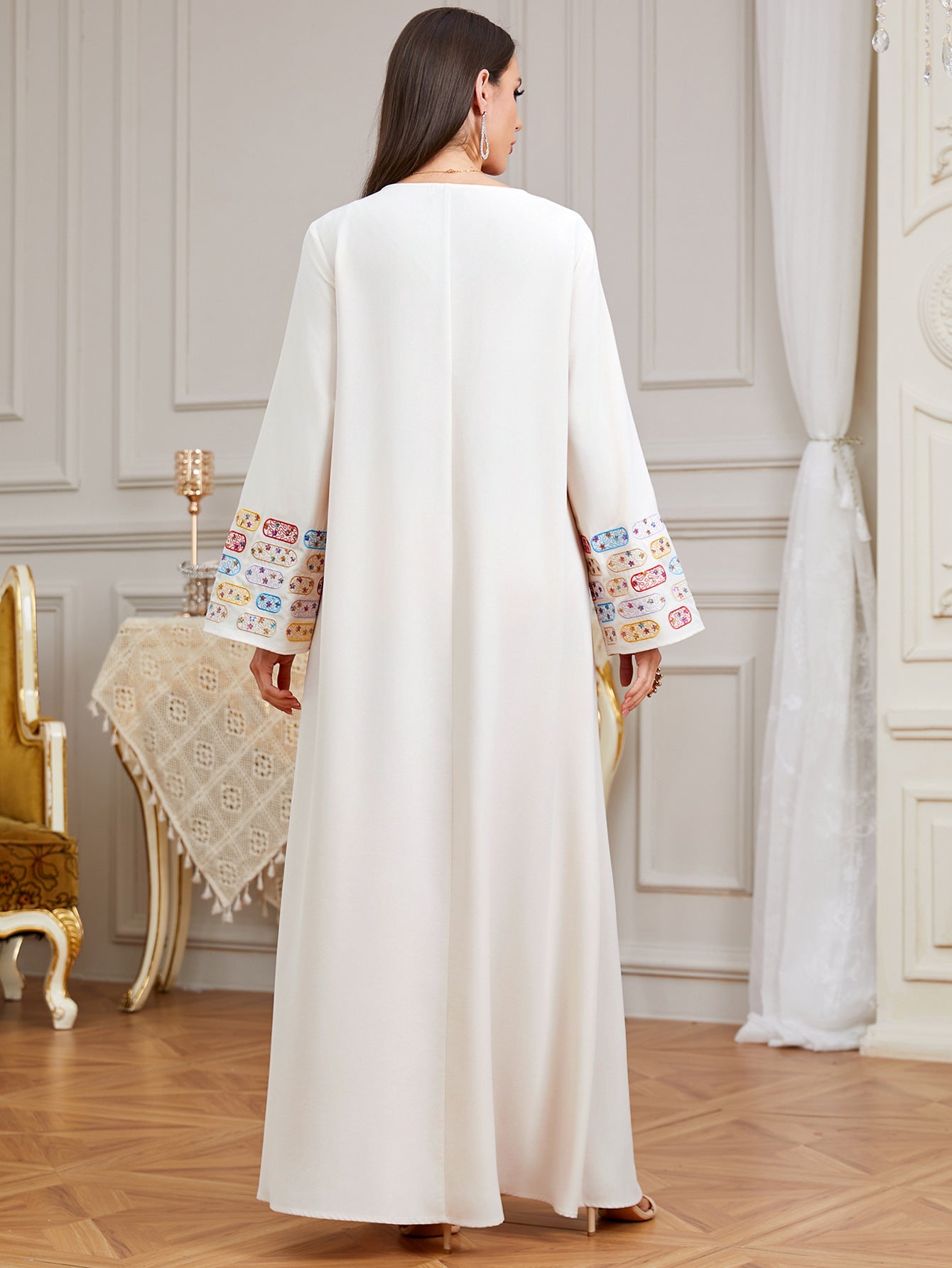 Sequin Embroidered Long-Sleeve Maxi Dress