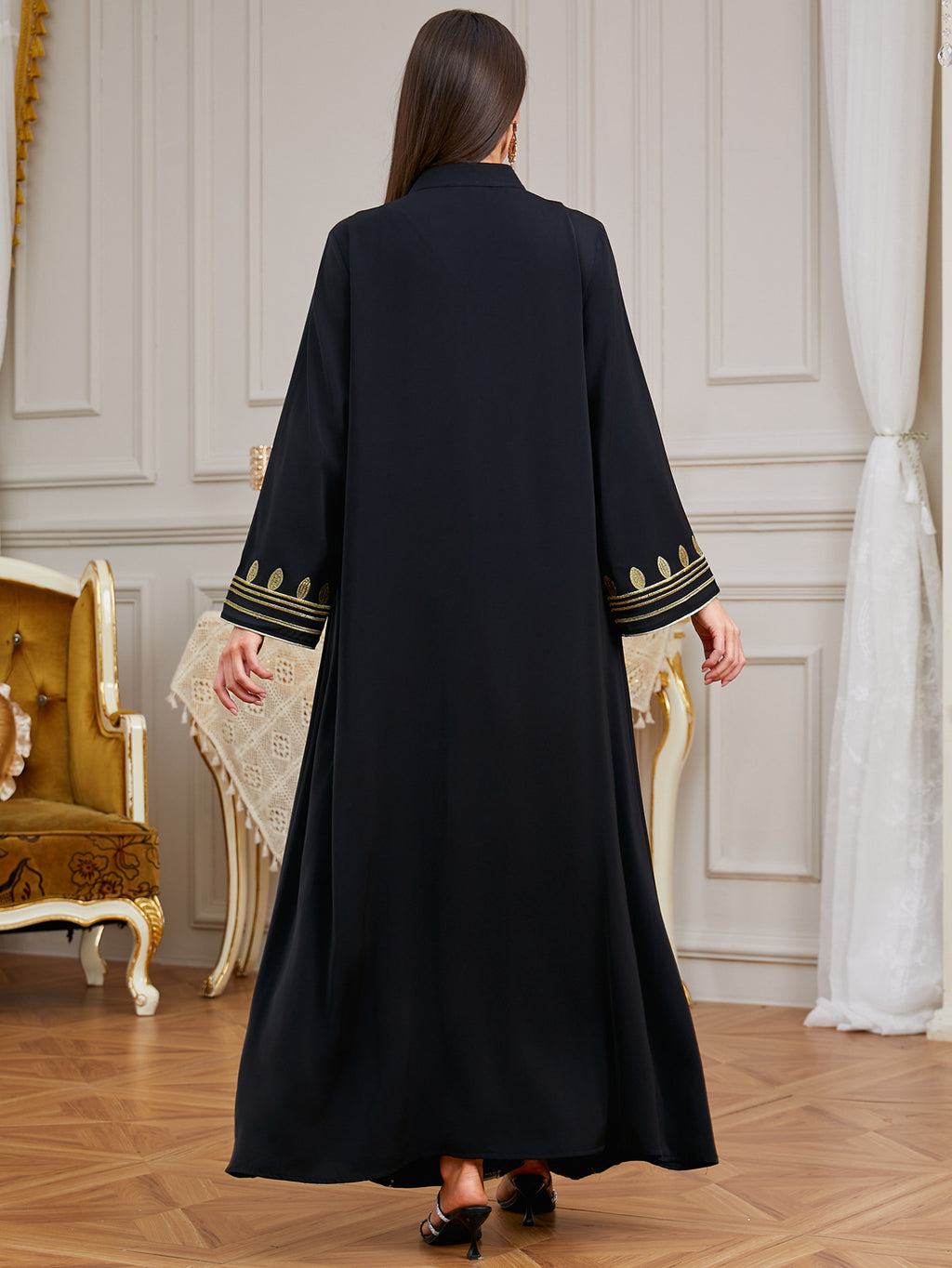 Black Embroidered Robe Maxi Dress