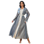 Floral Collar Long-Sleeve Maxi Dress