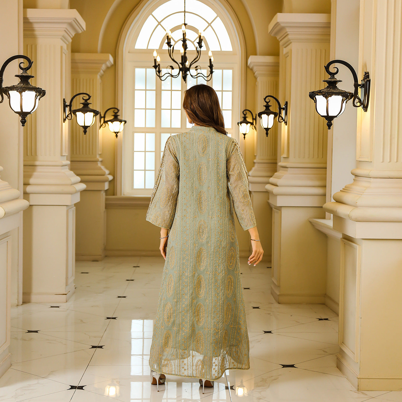Sequined Embroidered Robe Maxi Dress