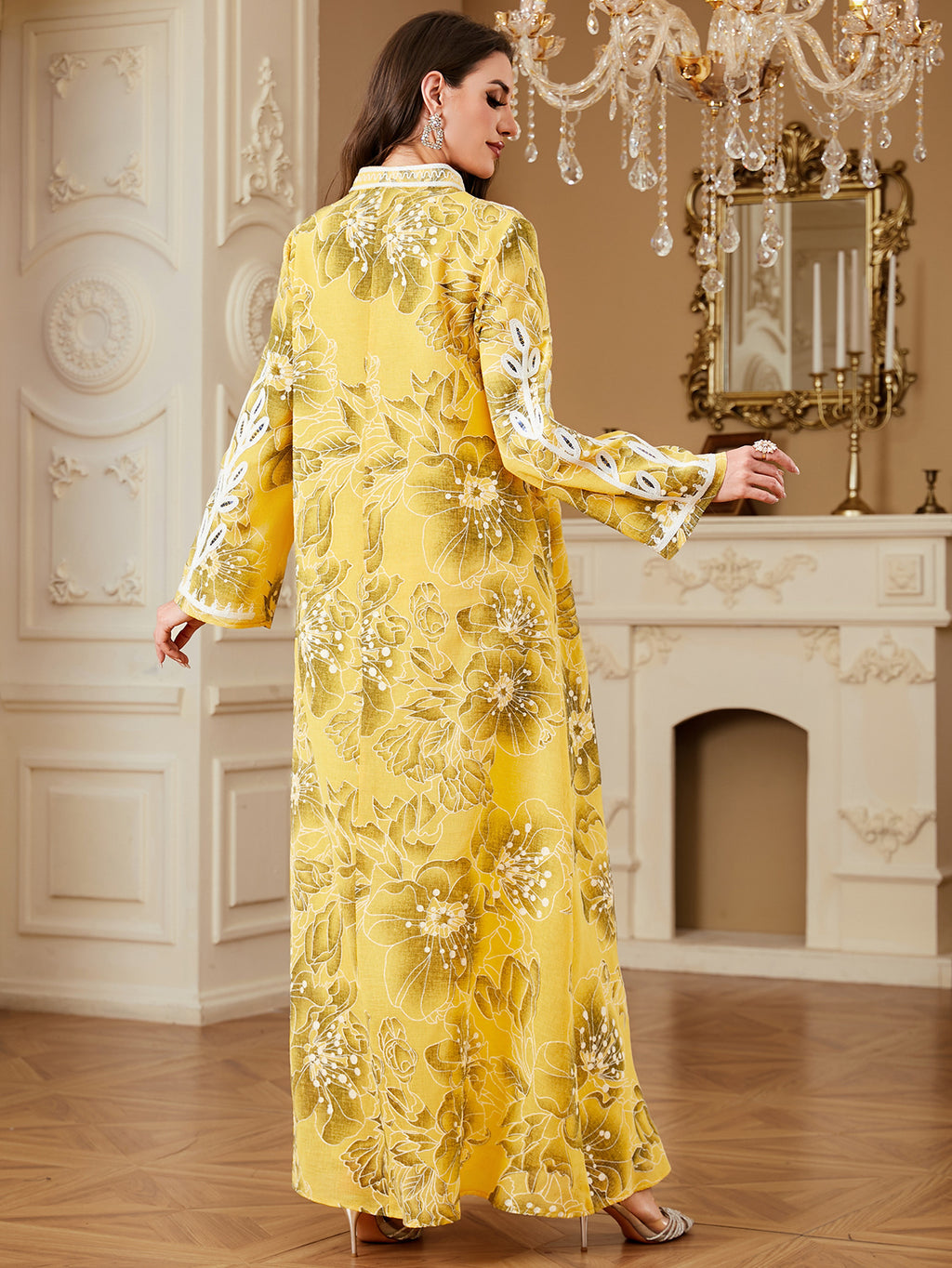 Yellow Embroidered Robe Maxi Dress