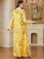 Yellow Embroidered Robe Maxi Dress
