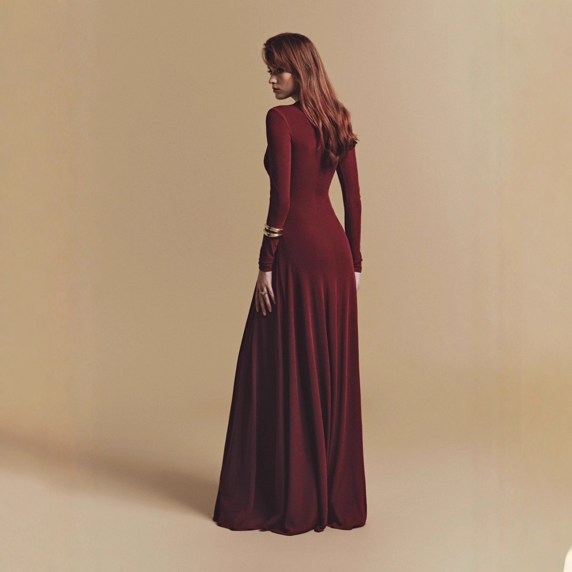 V-Neck Pleated Flared Formal Gown for Women