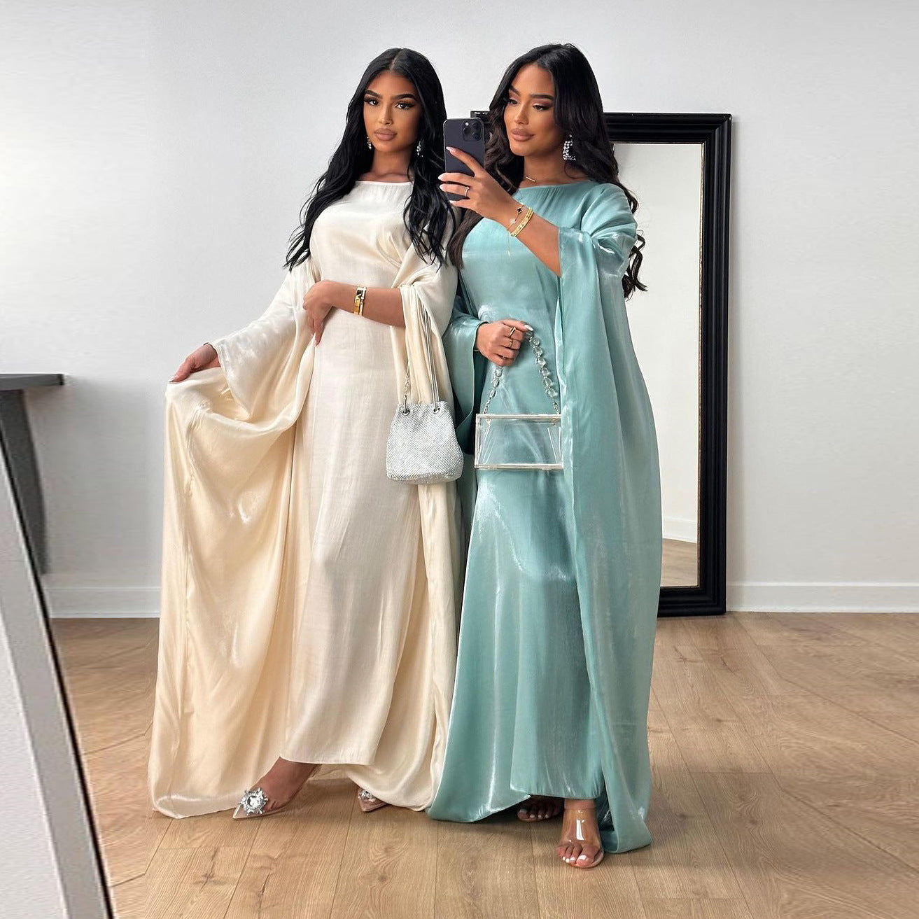 Shiny Satin Belted Maxi Dress