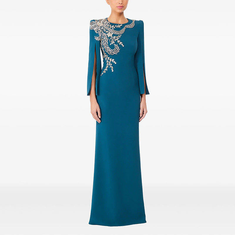 Crystal-Studded Split-Sleeve Maxi Dress for Women Main image