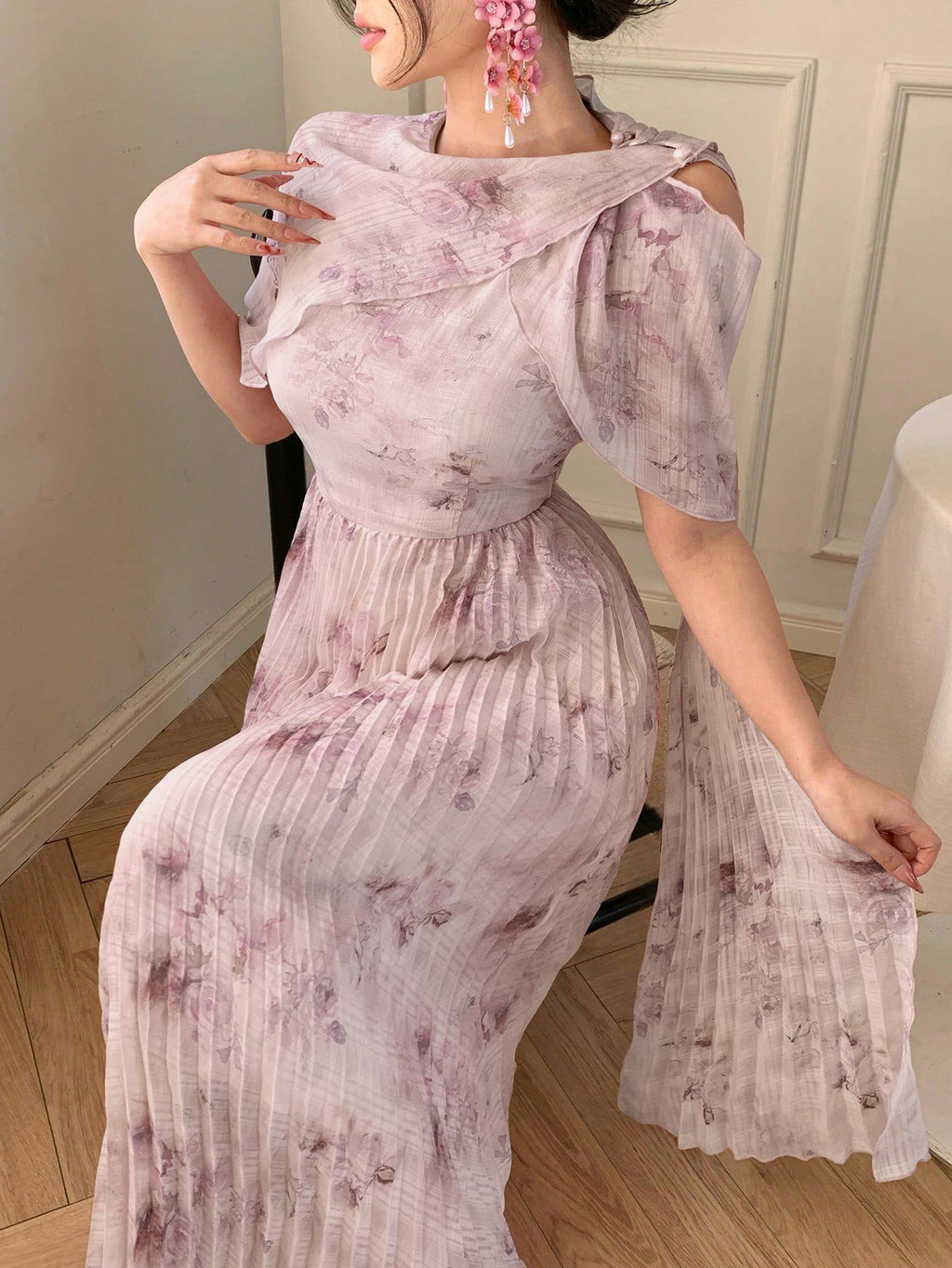 Printed Pleated Maxi Dress