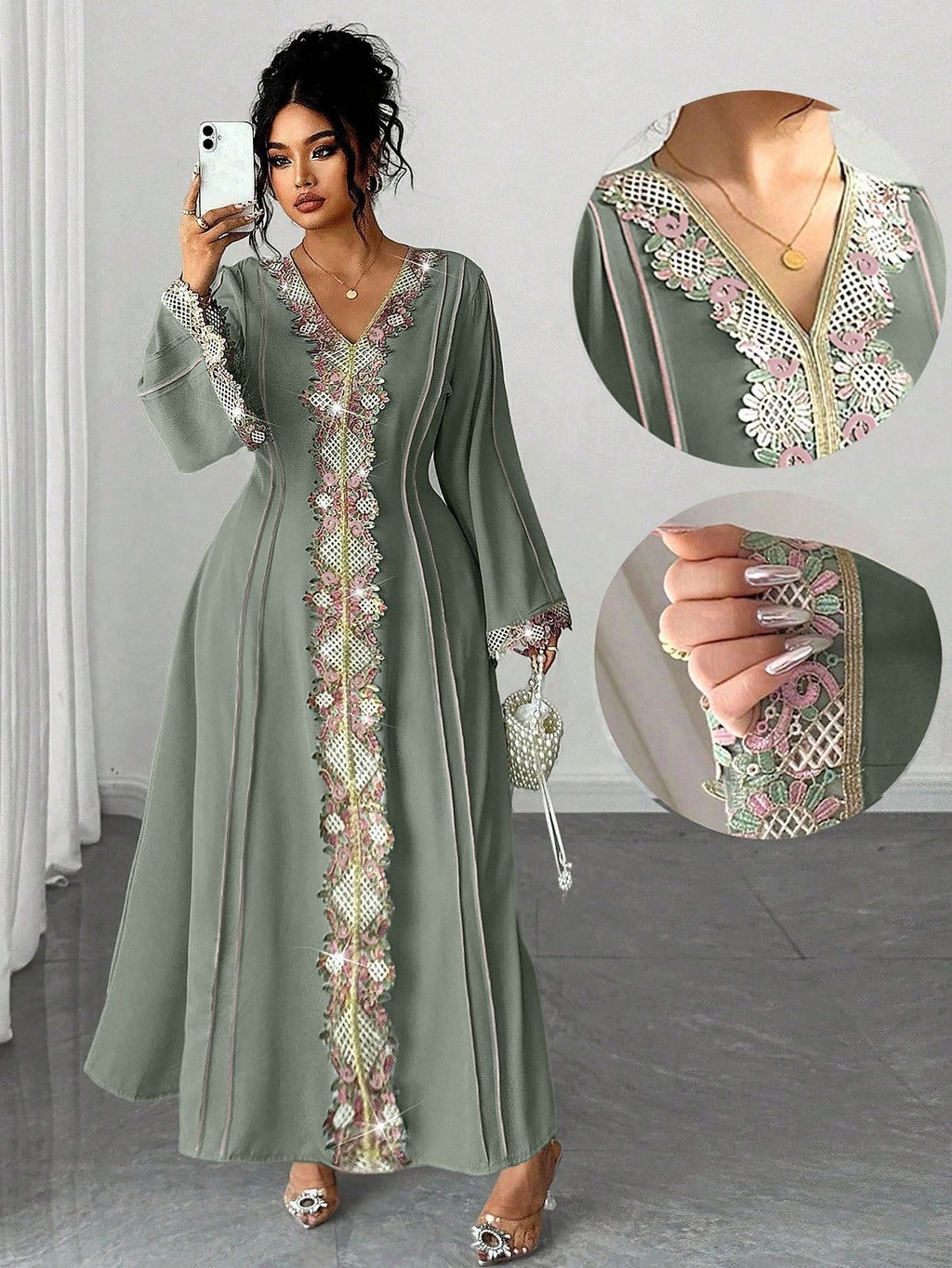 embroidered maxi dress with a modern silhouette for women