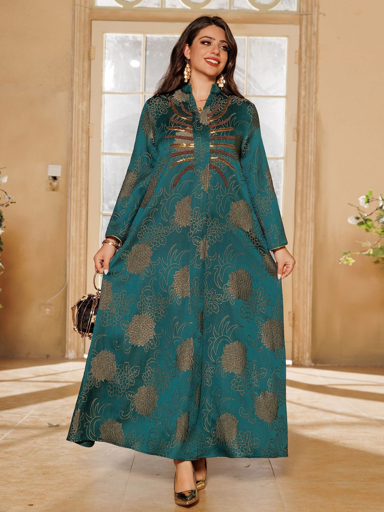 Embroidered V-Neck Maxi Dress