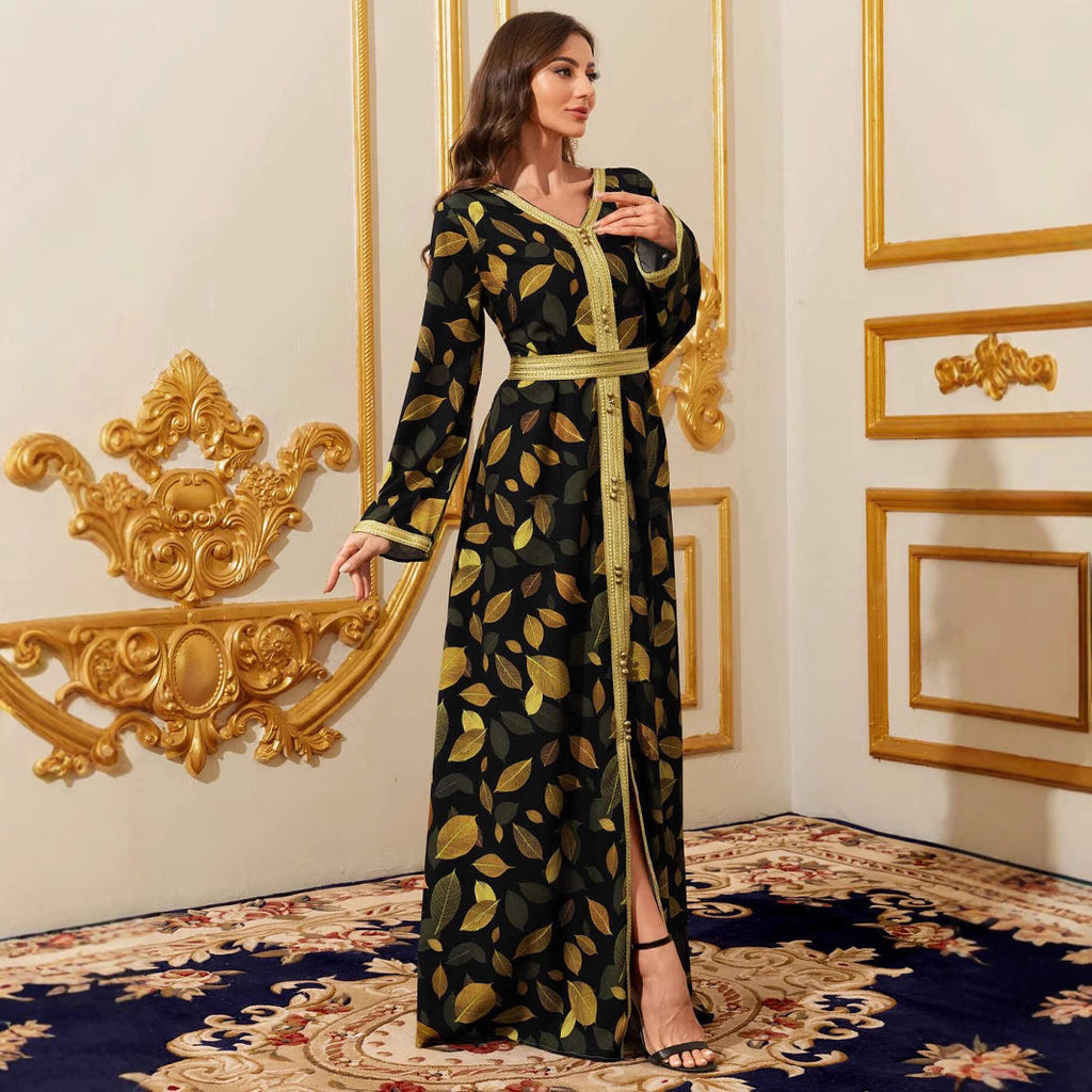 Long-Sleeve Printed Maxi Dress