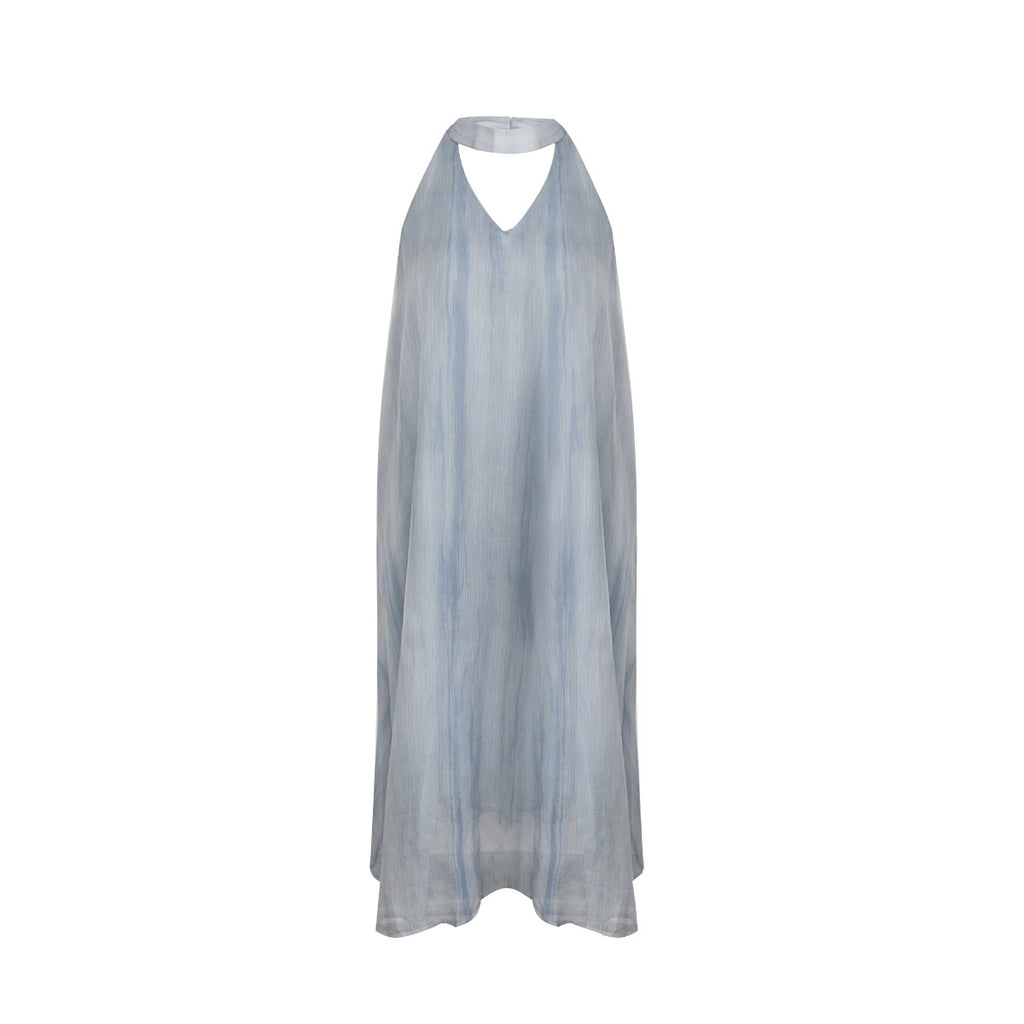 Sheer Backless Halter Maxi Beach Dress for Women, Sleeveless