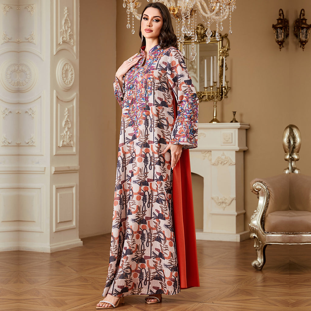 Orange Embroidered Robe Maxi Dress