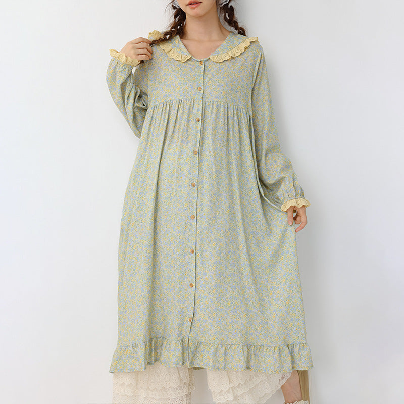 Single-Breasted Long Sleeve Relaxed Midi Dress for Women