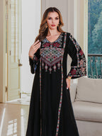 Floral Embroidered Beaded Robe Maxi Dress