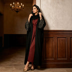 Black Embroidered Robe Dress with Headscarf