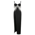 Diamond Tassel Slit Suspender Evening Dress for Women